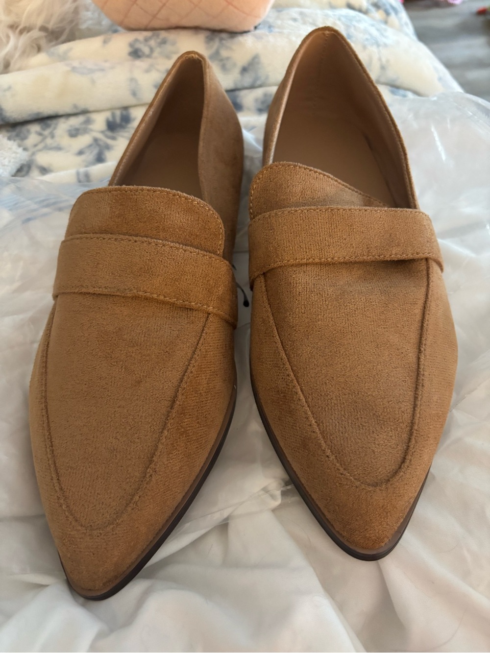 Women’s Tan Suede Pointed Toe Loafers - Classic Slip-On Style
